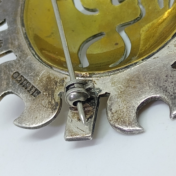 * vintage Taxco Mexico 925 & brass Sun brooch pin - Picture 8 of 8